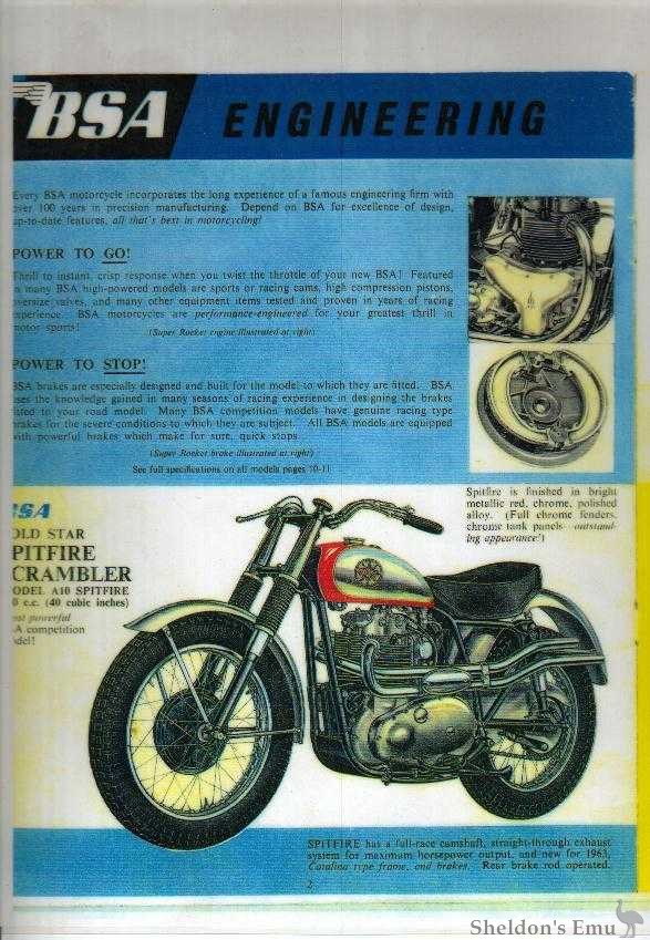 1963 BSA Gold Star Spitfire Scrambler A10 Literature