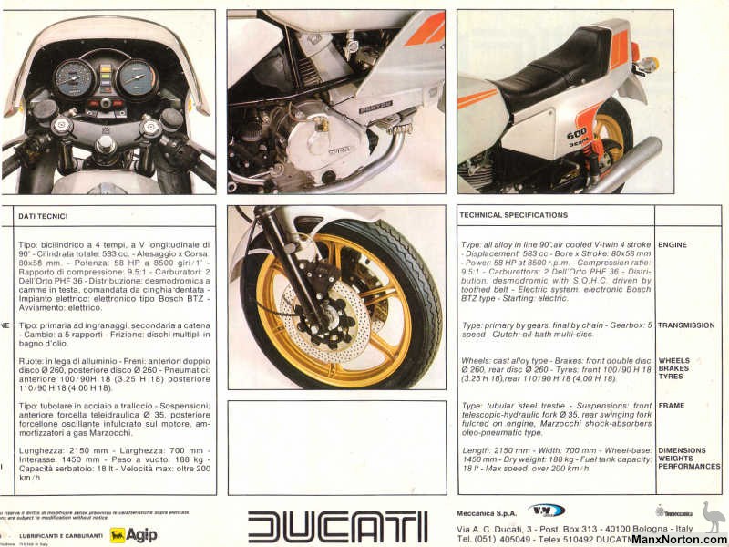 1982 Ducati Pantah 600SL original sales brochure