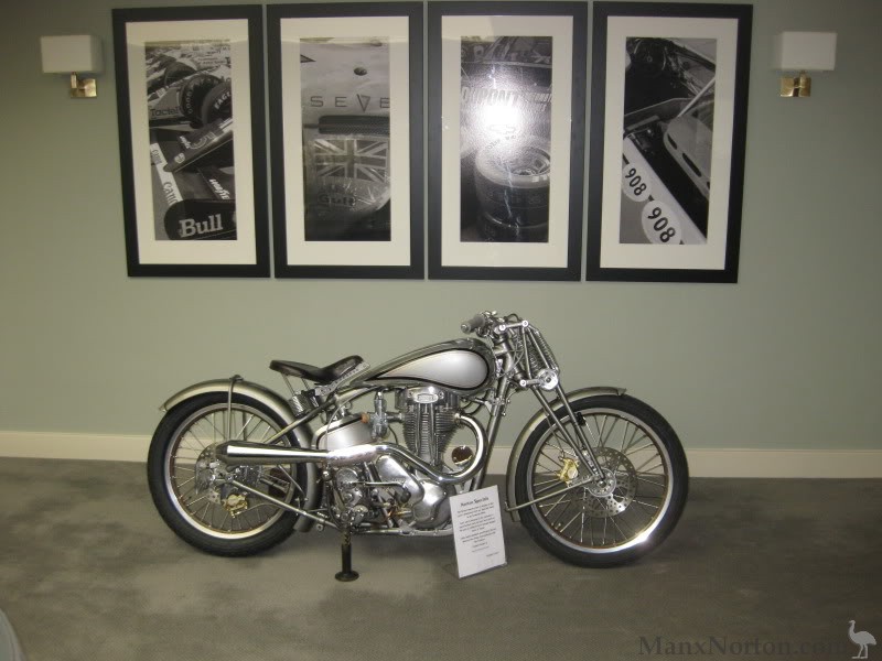 Dr Geo Cohen sat astride his 1927 Norton TT replica motorcycle at