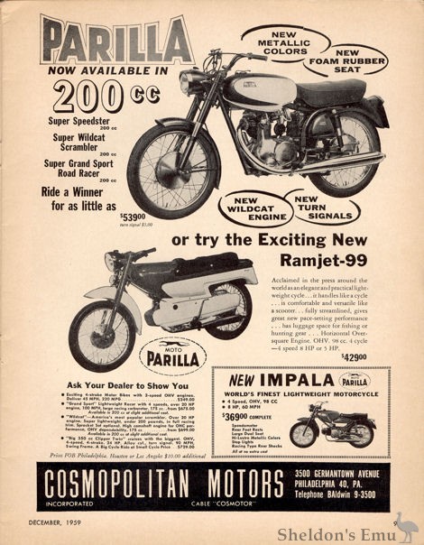 Parilla 1959 Cosmopolitan Advert