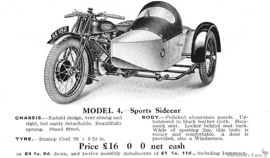 1082 1920's Royal Enfield 6hp sidecar model instructions & parts list 