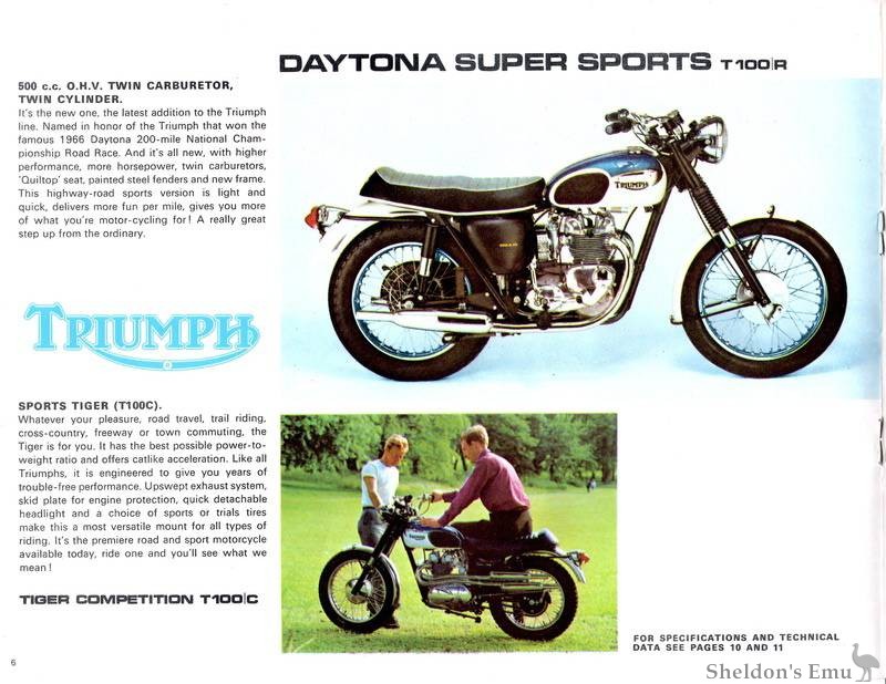 1965 Triumph full model line brochure 4 page catalog Bonneville T120TT Cub,T100 